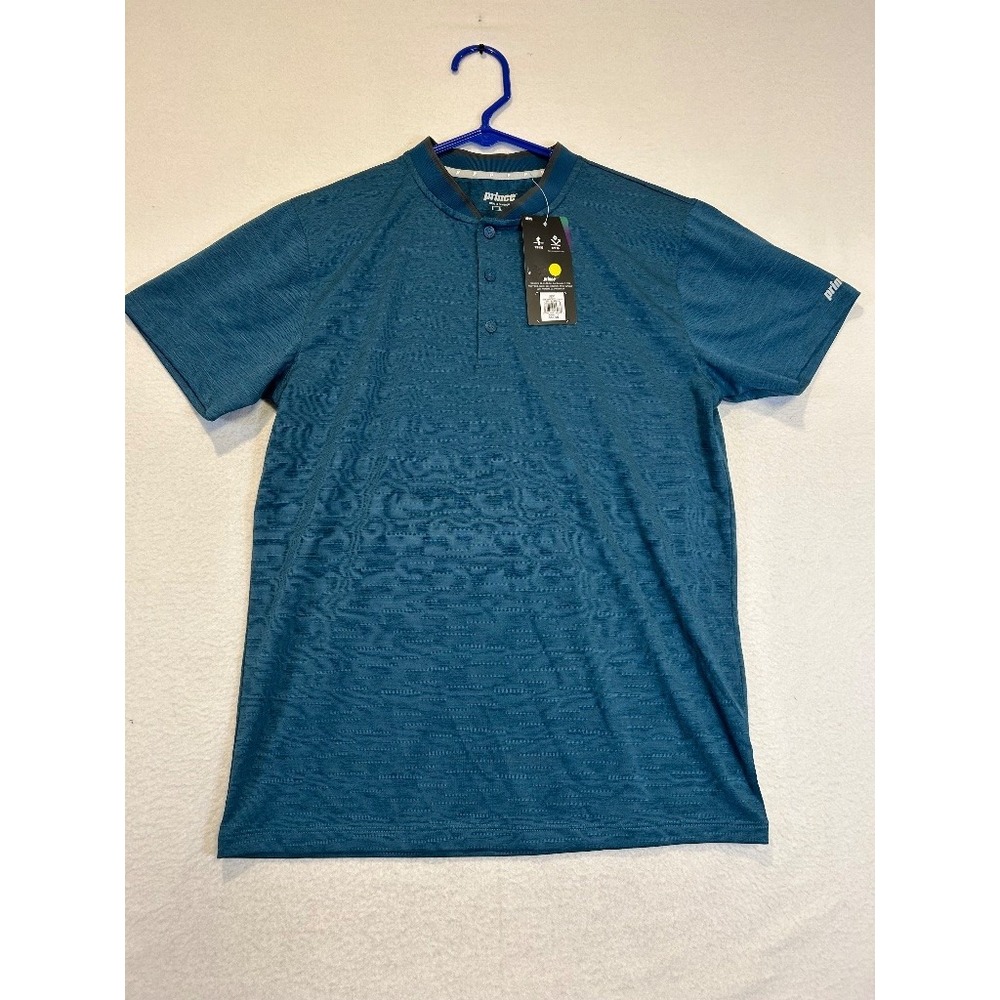 Prince Mens Tapered Collar Polo Teal Heather Tennis Shirt UPF 30 Small MPT11313